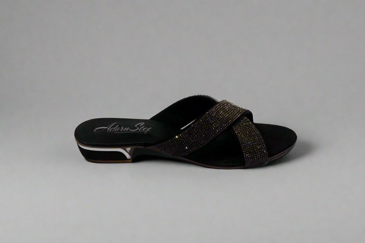 Black Crystal Cross-Strap Slip-On Sandals