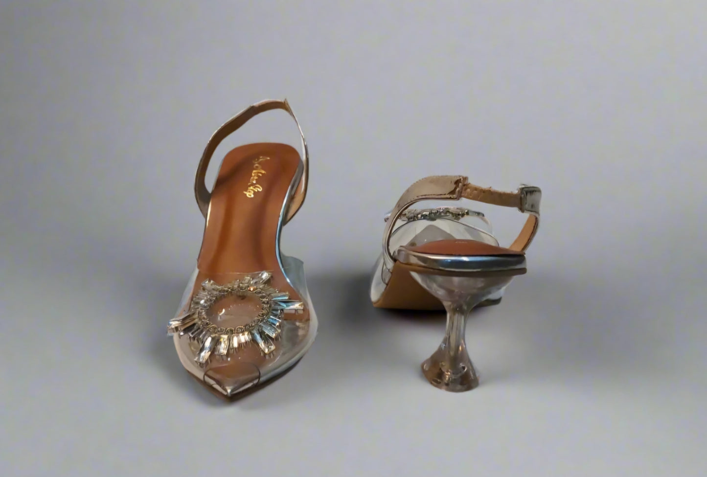 Crystal Embellished Transparent Gold Slingback Heels – Luxe Glass Heel Design