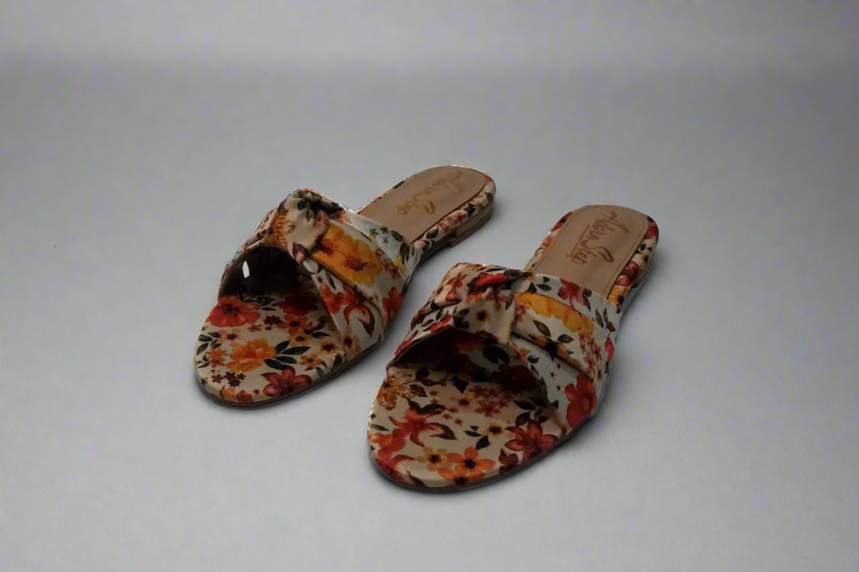 Floral Slip-On Flats – Soft Cushioned Sole with Cross-Knot Design