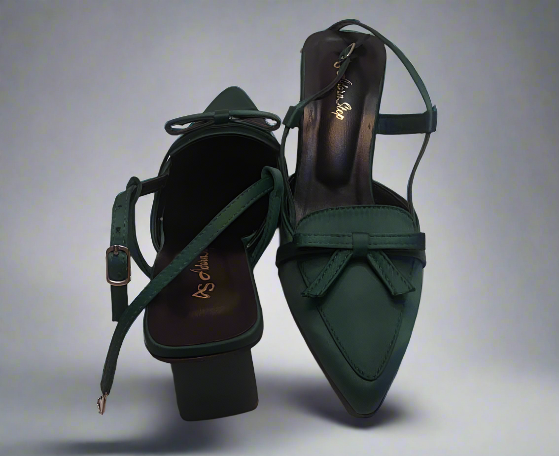 Elegant Green Bow Strap Heels – Women's Pointed Toe Sandals