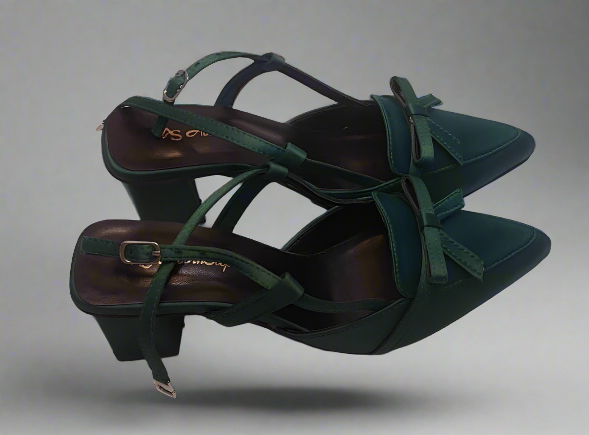 Elegant Green Bow Strap Heels – Women's Pointed Toe Sandals