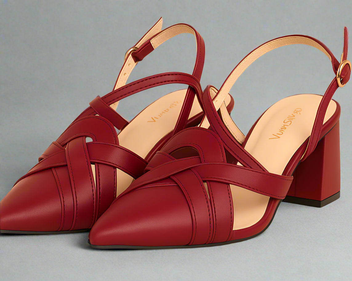 Classic Tan Woven Block Heel Slingbacks – Pointed Toe Elegance
