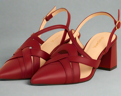 Classic Tan Woven Block Heel Slingbacks – Pointed Toe Elegance