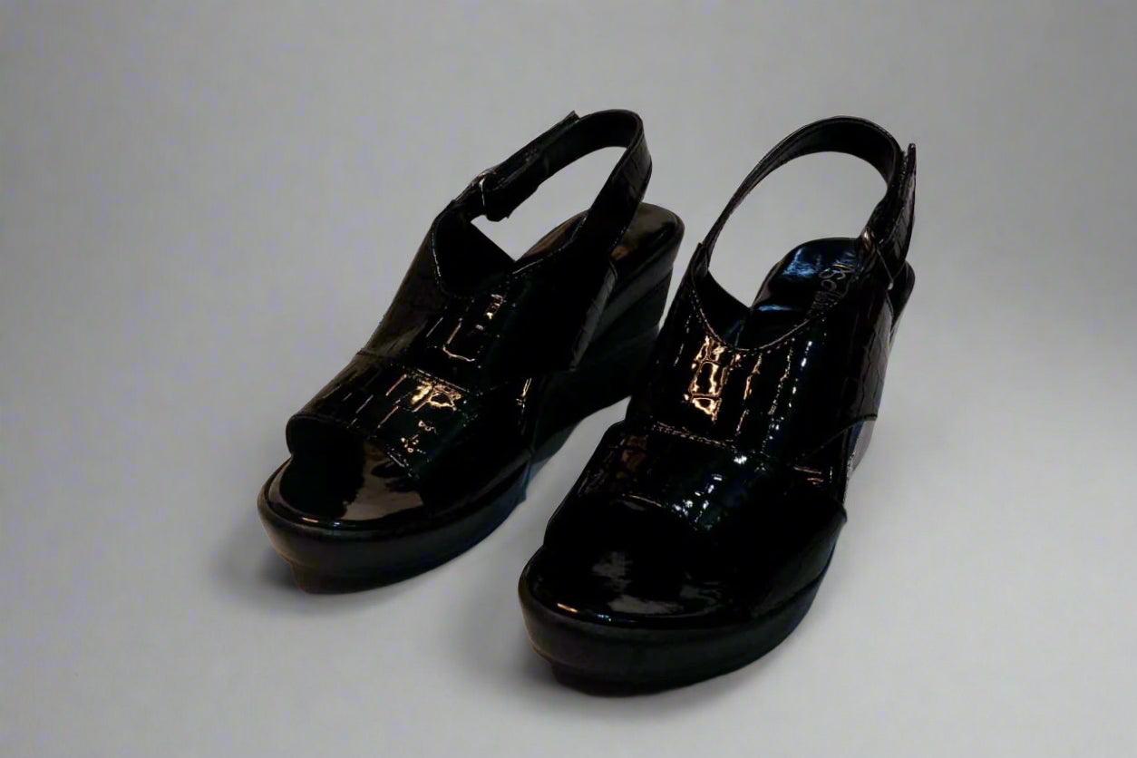 Black Patent Slingback Block Heels