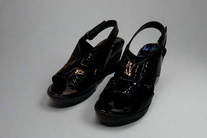 Black Patent Slingback Block Heels