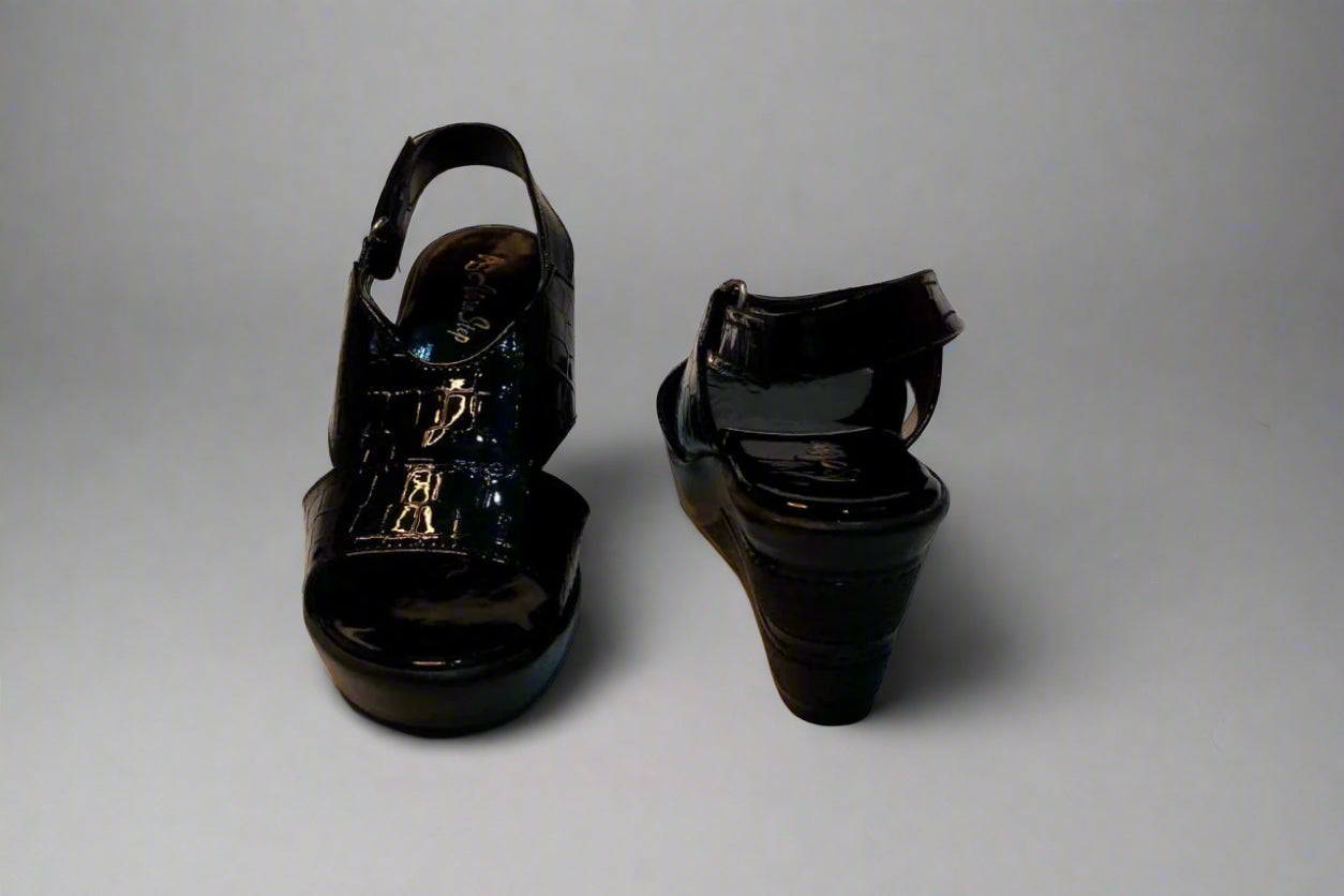 Black Patent Slingback Block Heels