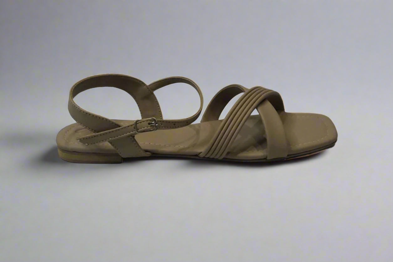 Beige Flat Sandals with Crisscross Strap Design