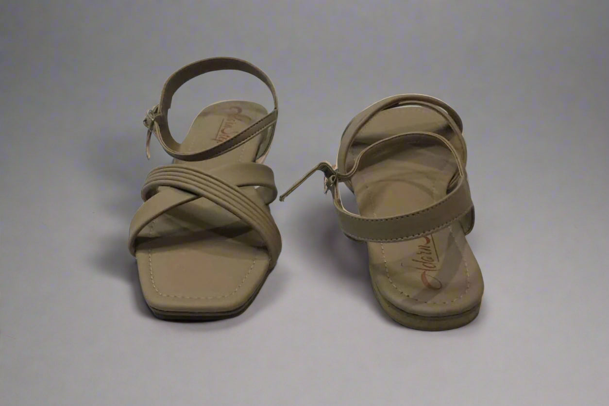 Beige Flat Sandals with Crisscross Strap Design
