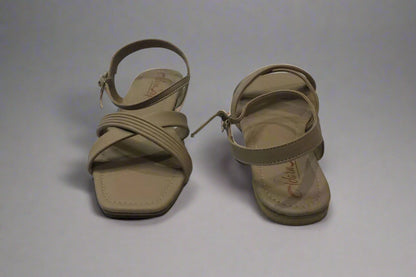 Beige Flat Sandals with Crisscross Strap Design