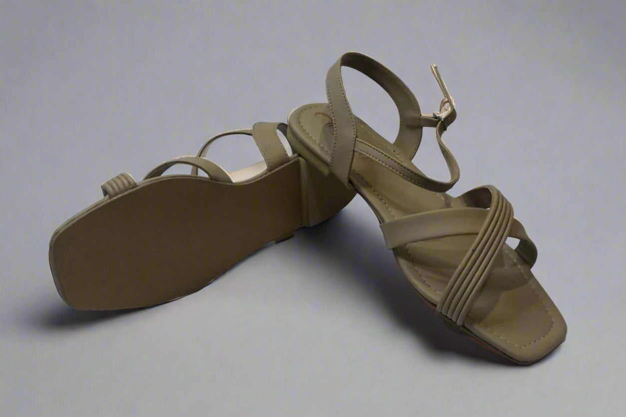 Beige Flat Sandals with Crisscross Strap Design