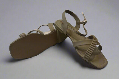 Beige Flat Sandals with Crisscross Strap Design