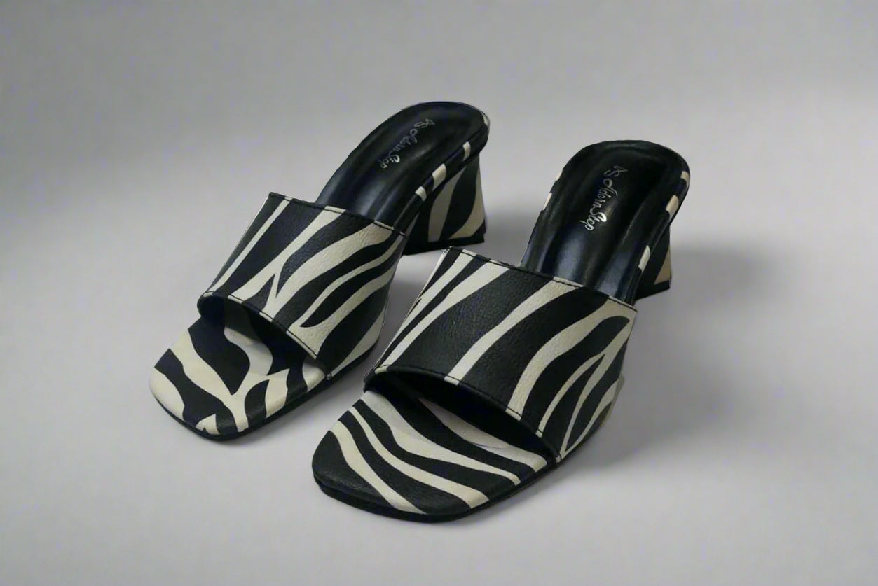 Zebra Chic Block Heel Slides – Bold & Stylish Statement Footwear