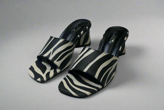 Zebra Chic Block Heel Slides – Bold & Stylish Statement Footwear