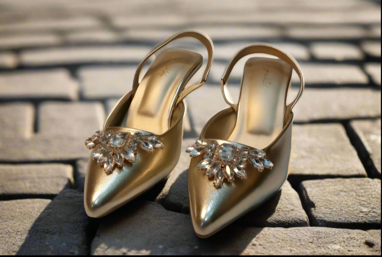 Regal Radiance Gold Embellished Slingback Heels
