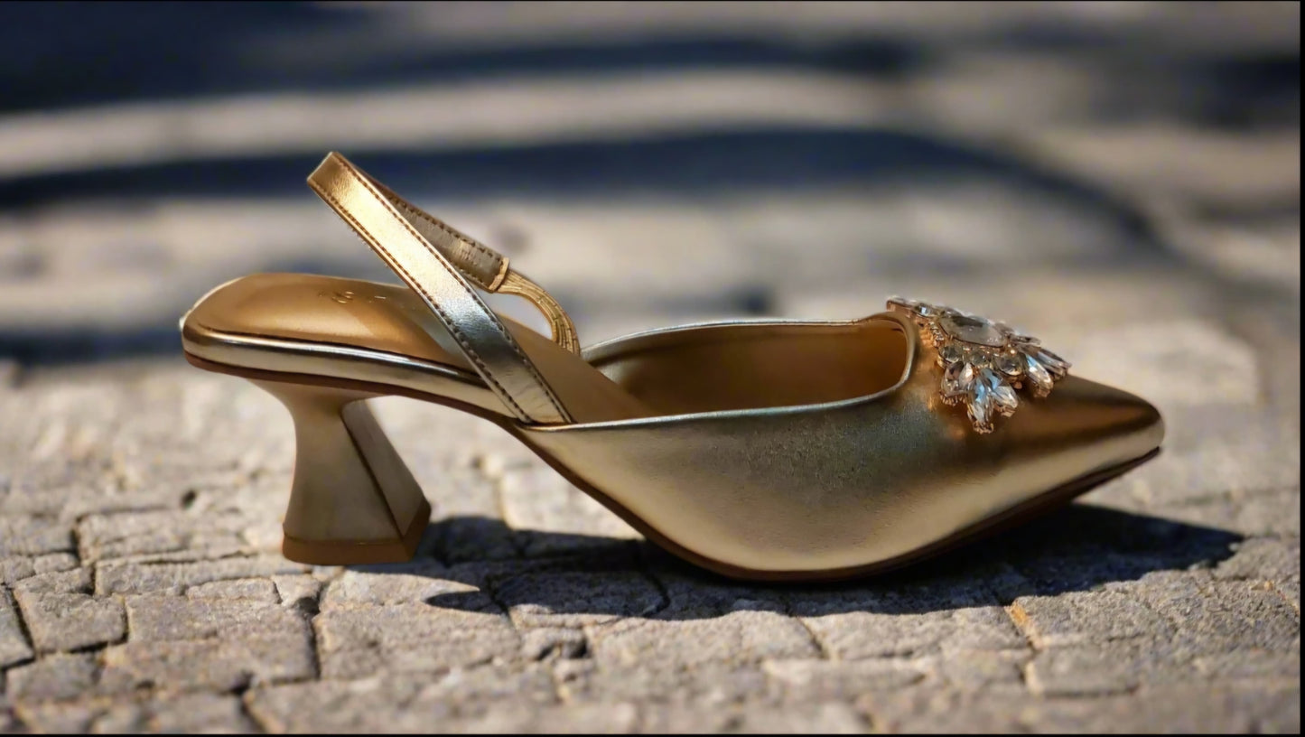 Regal Radiance Gold Embellished Slingback Heels