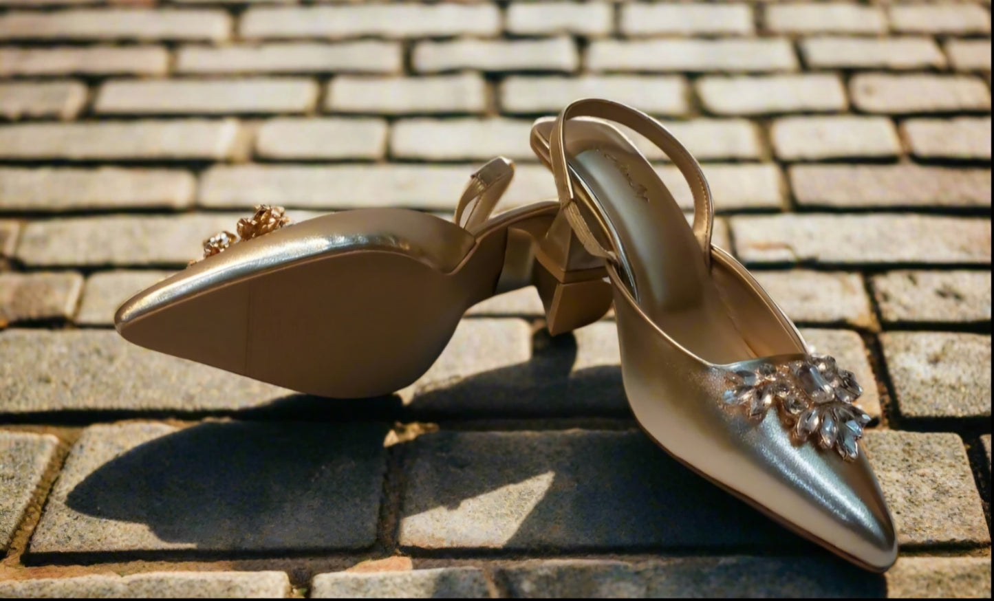 Regal Radiance Gold Embellished Slingback Heels