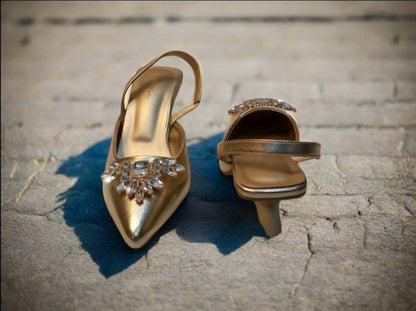 Regal Radiance Gold Embellished Slingback Heels