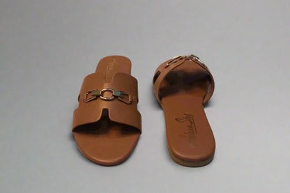 Minimalist Buckle Slide Sandals – Camel Brown