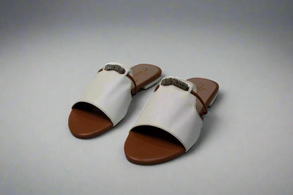 Twin Elegance: Black & White Rhinestone Buckle Slip-On Flats