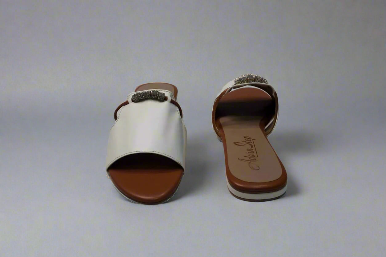 Twin Elegance: Black & White Rhinestone Buckle Slip-On Flats
