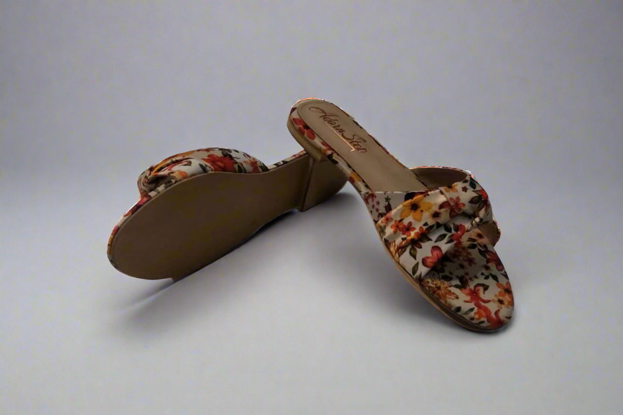 Floral Slip-On Flats – Soft Cushioned Sole with Cross-Knot Design