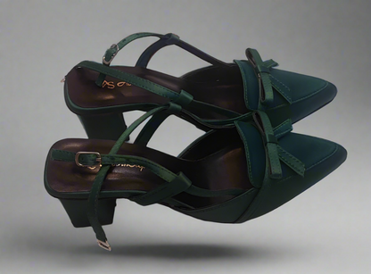 Elegant Green Bow Strap Heels – Women's Pointed Toe Sandals