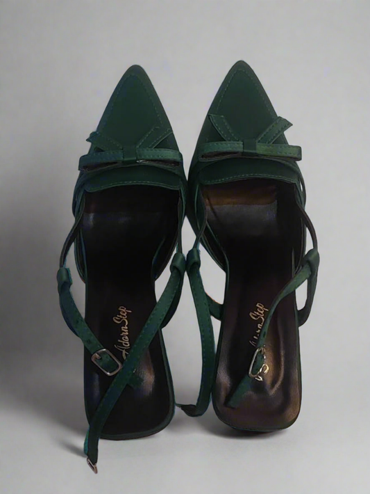 Elegant Green Bow Strap Heels – Women's Pointed Toe Sandals